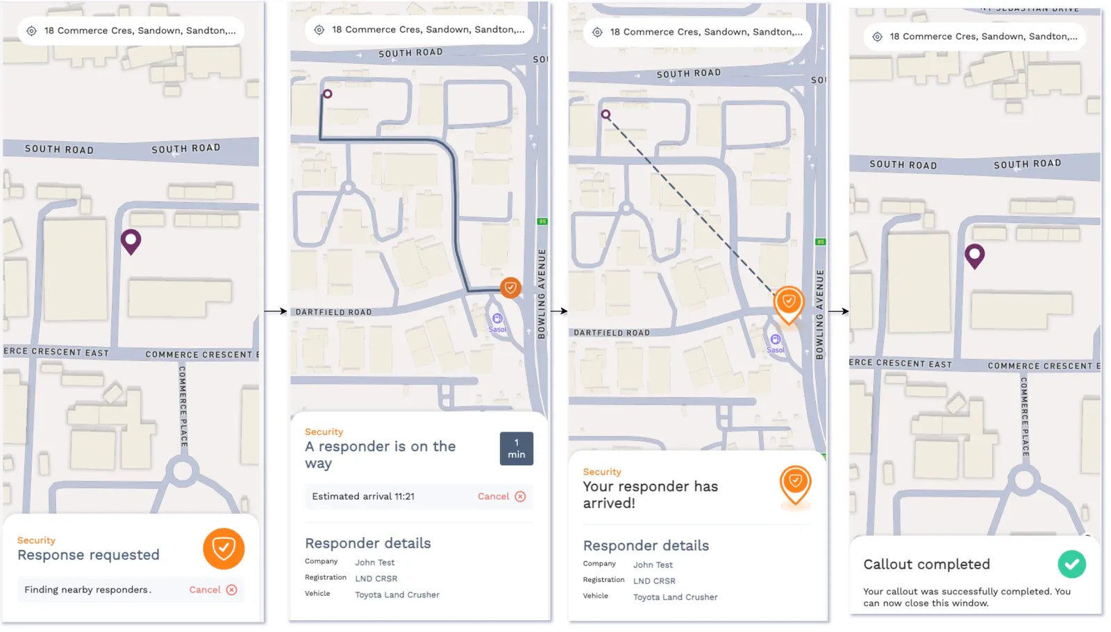 Hosted callout tracking screens